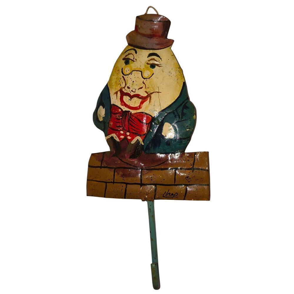 Signed Humpty Dumpty Anthropomorphic Egg wall hook hanger metal OOAK 9" X 4" Bri